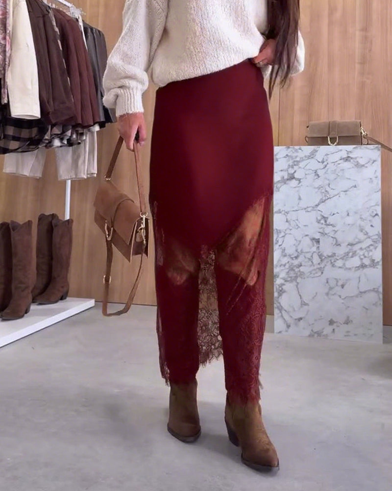 Ainsley™ - SATIN SKIRT WITH LUXURIOUS LACE INSETS