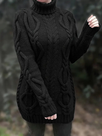 Ulalume™ – COZY CHUNKY CABLE TURTLENECK DRESS