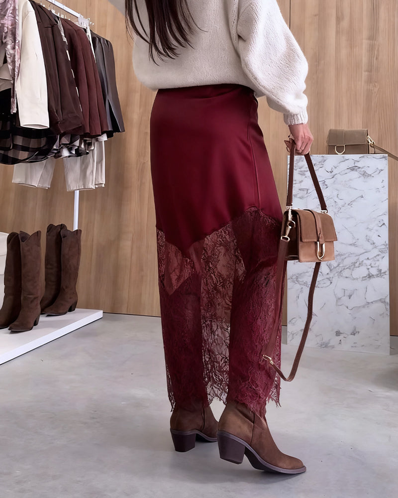 Ainsley™ - SATIN SKIRT WITH LUXURIOUS LACE INSETS