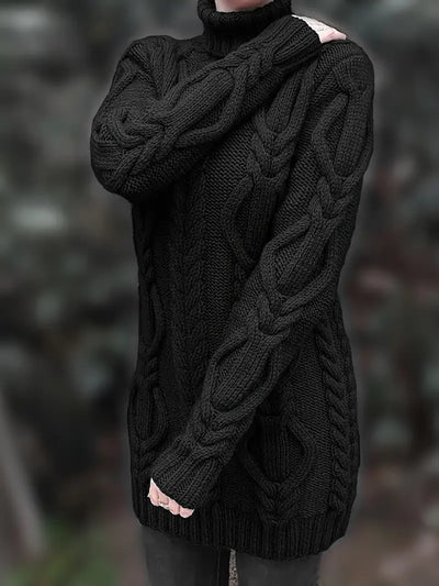 Ulalume™ – COZY CHUNKY CABLE TURTLENECK DRESS
