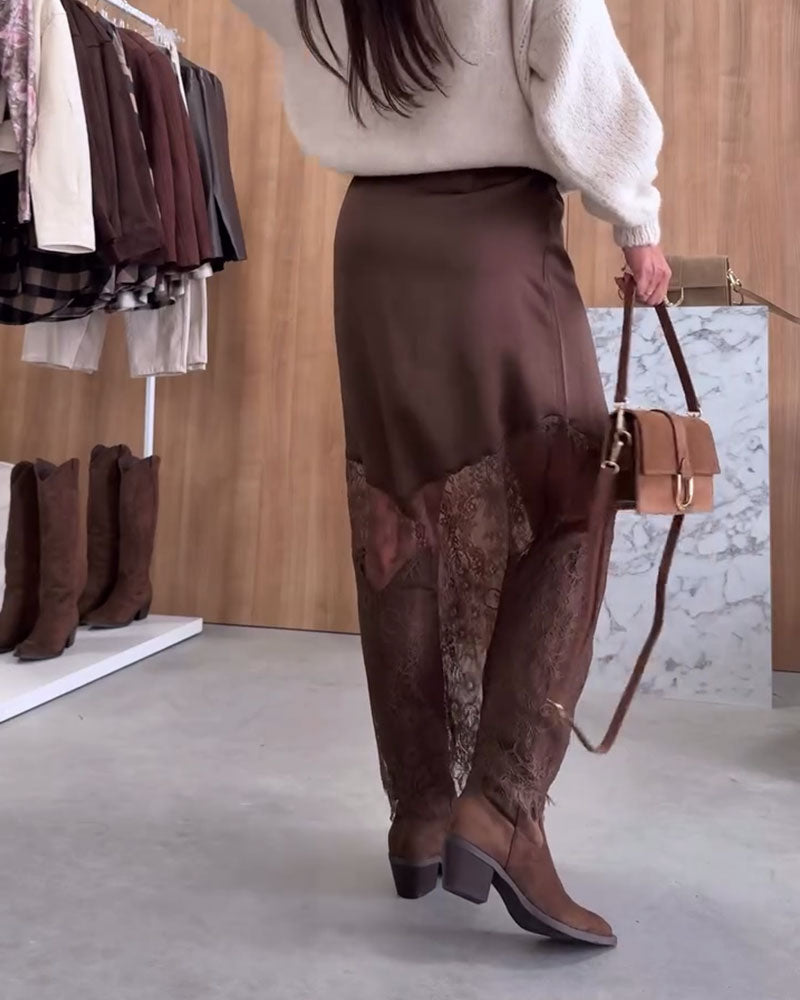 Ainsley™ - SATIN SKIRT WITH LUXURIOUS LACE INSETS