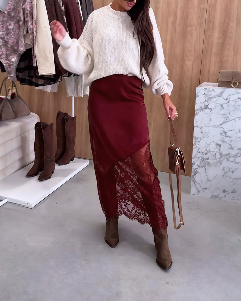 Ainsley™ - SATIN SKIRT WITH LUXURIOUS LACE INSETS