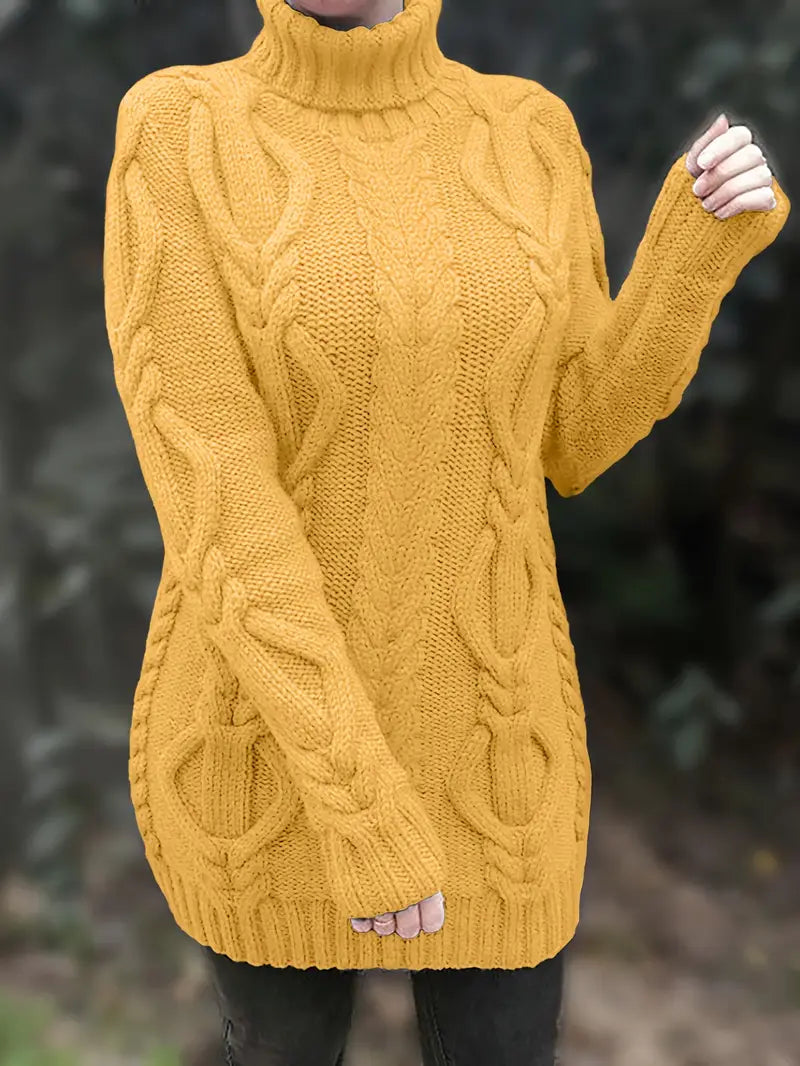 Ulalume™ – COZY CHUNKY CABLE TURTLENECK DRESS