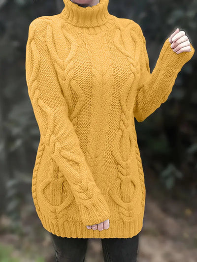 Ulalume™ – COZY CHUNKY CABLE TURTLENECK DRESS