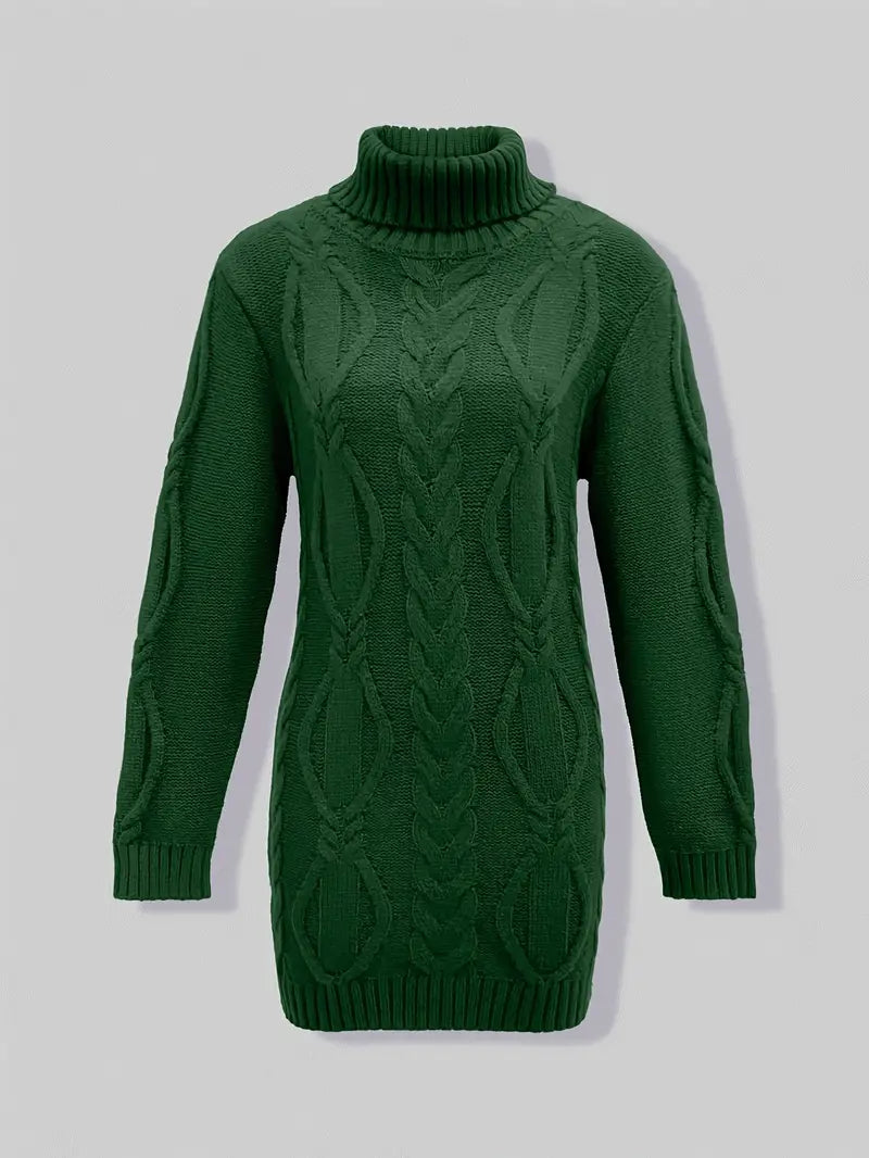 Ulalume™ – COZY CHUNKY CABLE TURTLENECK DRESS