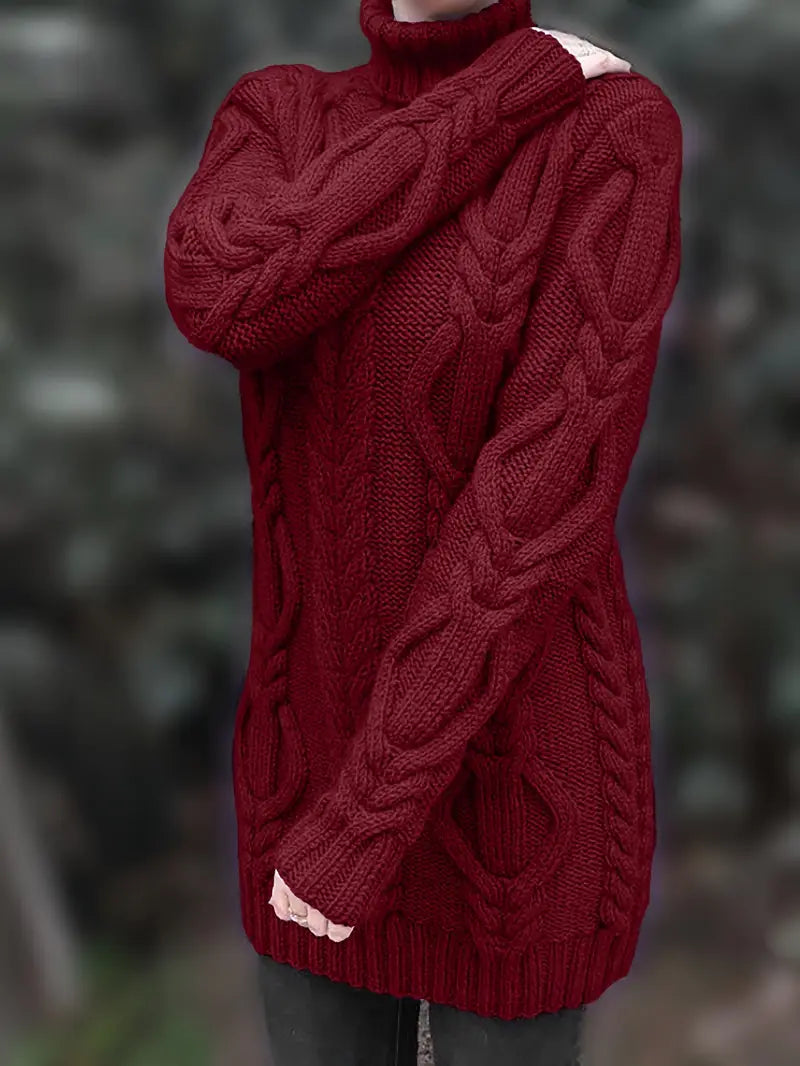 Ulalume™ – COZY CHUNKY CABLE TURTLENECK DRESS