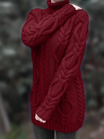 Ulalume™ – COZY CHUNKY CABLE TURTLENECK DRESS