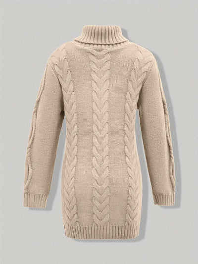Ulalume™ – COZY CHUNKY CABLE TURTLENECK DRESS