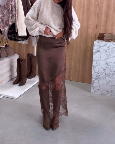 Ainsley™ - SATIN SKIRT WITH LUXURIOUS LACE INSETS