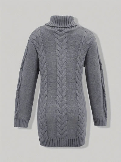 Ulalume™ – COZY CHUNKY CABLE TURTLENECK DRESS