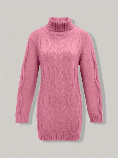 Ulalume™ – COZY CHUNKY CABLE TURTLENECK DRESS