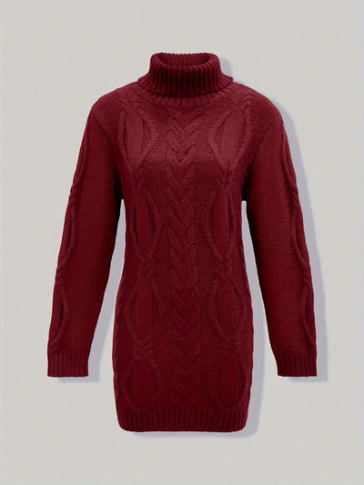Ulalume™ – COZY CHUNKY CABLE TURTLENECK DRESS