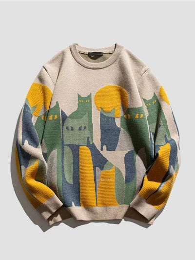 Eamon™- COZY CAT PRINT SWEATER