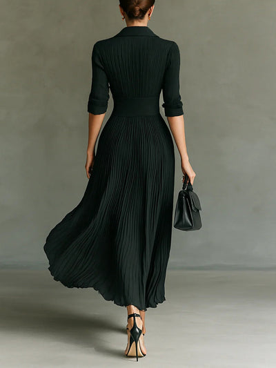Evren™ – ELEGANT LONG SLEEVE PLEATED COLLAR MAXI DRESS