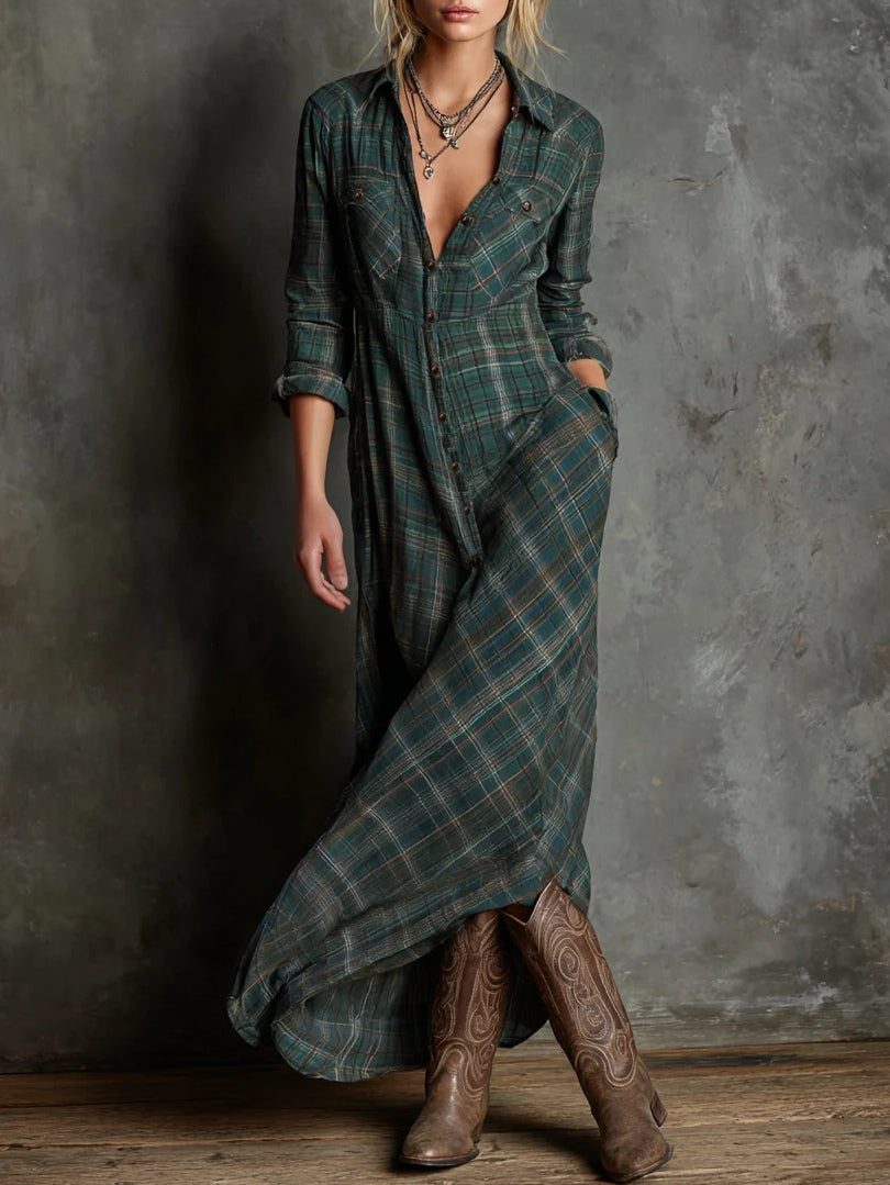 Sylviane™ – ELEGANT PLAID MAXI DRESS
