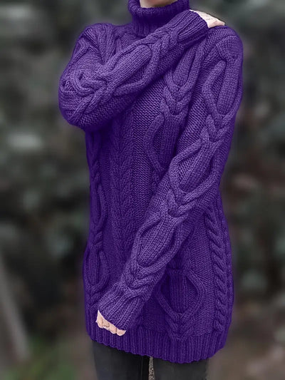 Ulalume™ – COZY CHUNKY CABLE TURTLENECK DRESS