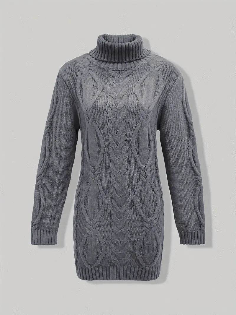 Ulalume™ – COZY CHUNKY CABLE TURTLENECK DRESS