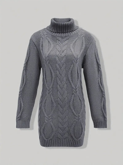 Ulalume™ – COZY CHUNKY CABLE TURTLENECK DRESS