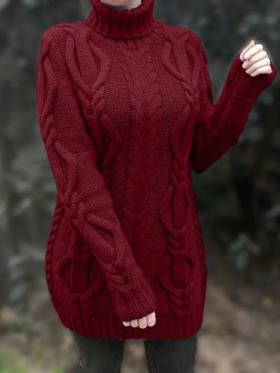 Ulalume™ – COZY CHUNKY CABLE TURTLENECK DRESS