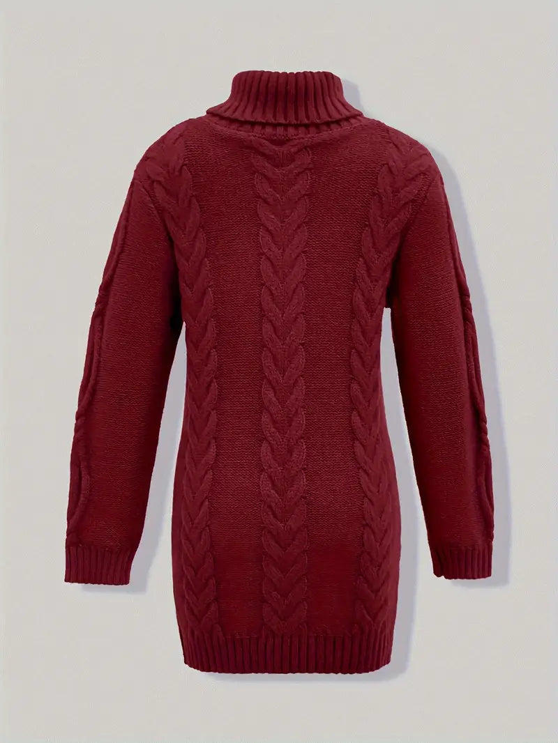Ulalume™ – COZY CHUNKY CABLE TURTLENECK DRESS
