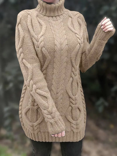 Ulalume™ – COZY CHUNKY CABLE TURTLENECK DRESS