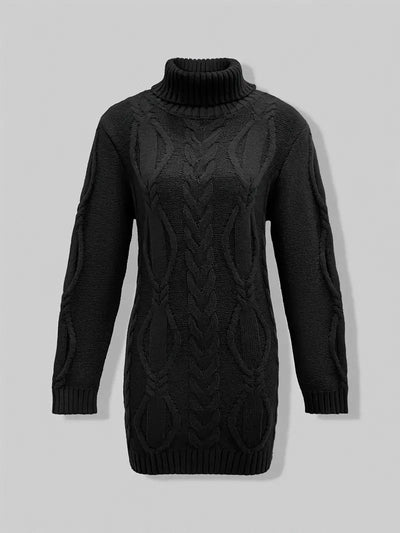 Ulalume™ – COZY CHUNKY CABLE TURTLENECK DRESS