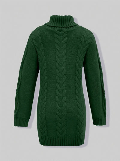 Ulalume™ – COZY CHUNKY CABLE TURTLENECK DRESS
