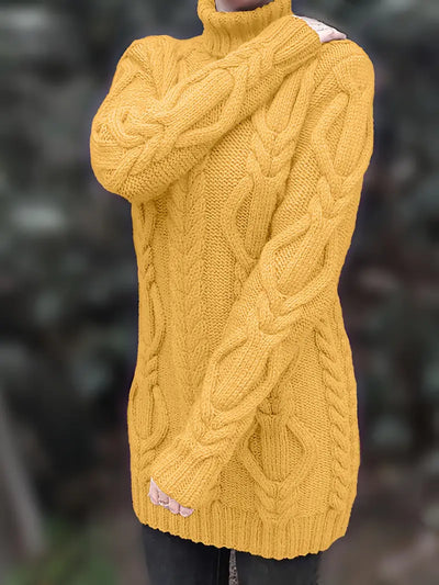 Ulalume™ – COZY CHUNKY CABLE TURTLENECK DRESS