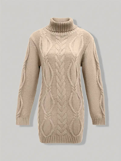 Ulalume™ – COZY CHUNKY CABLE TURTLENECK DRESS